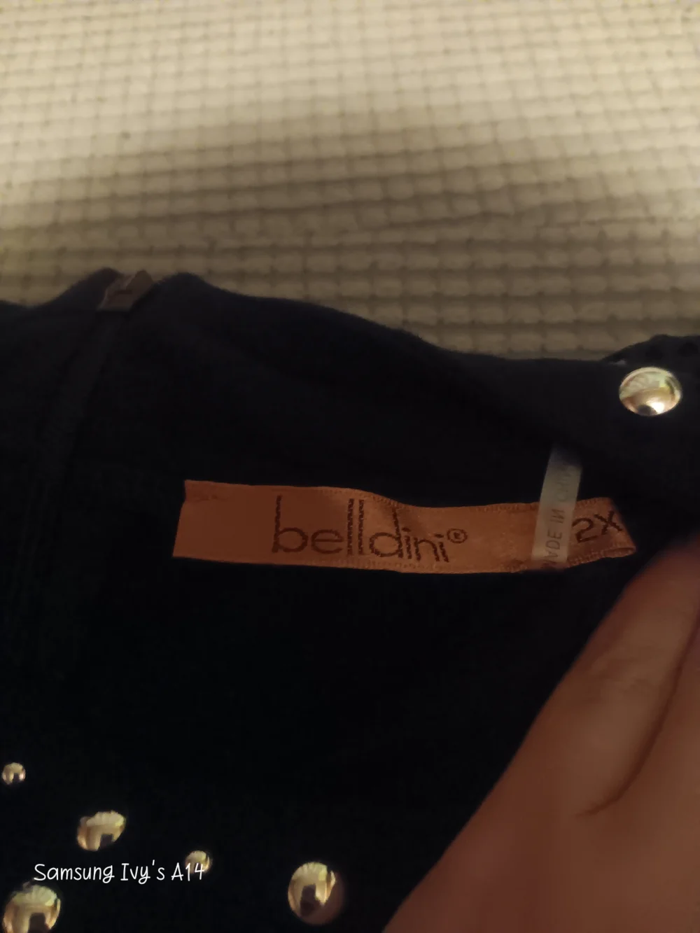 Belldini Black Short Sleeve Top with Studded Collar - Picture 3 of 3